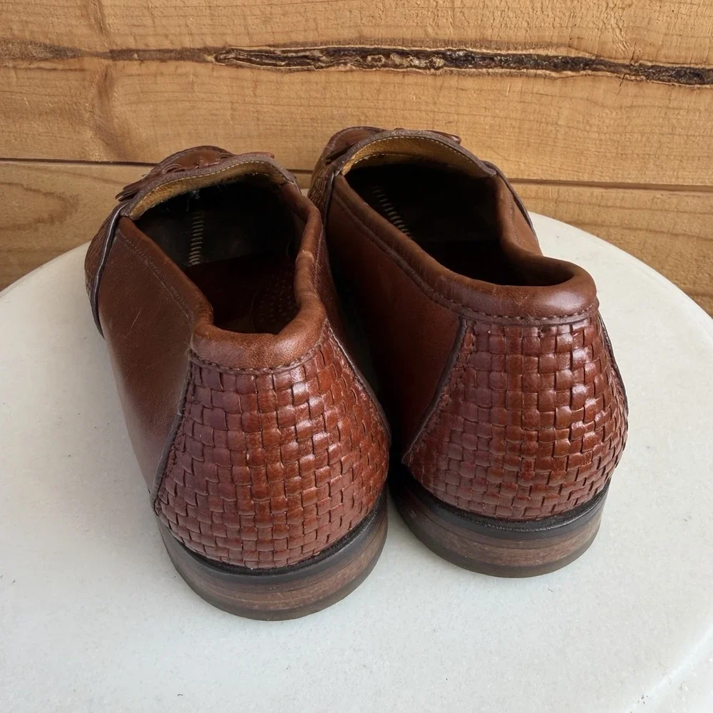 Johnston & Murphy Optima Leather Men's Loafers 9 D Brown Basket Weave Tassle VTG